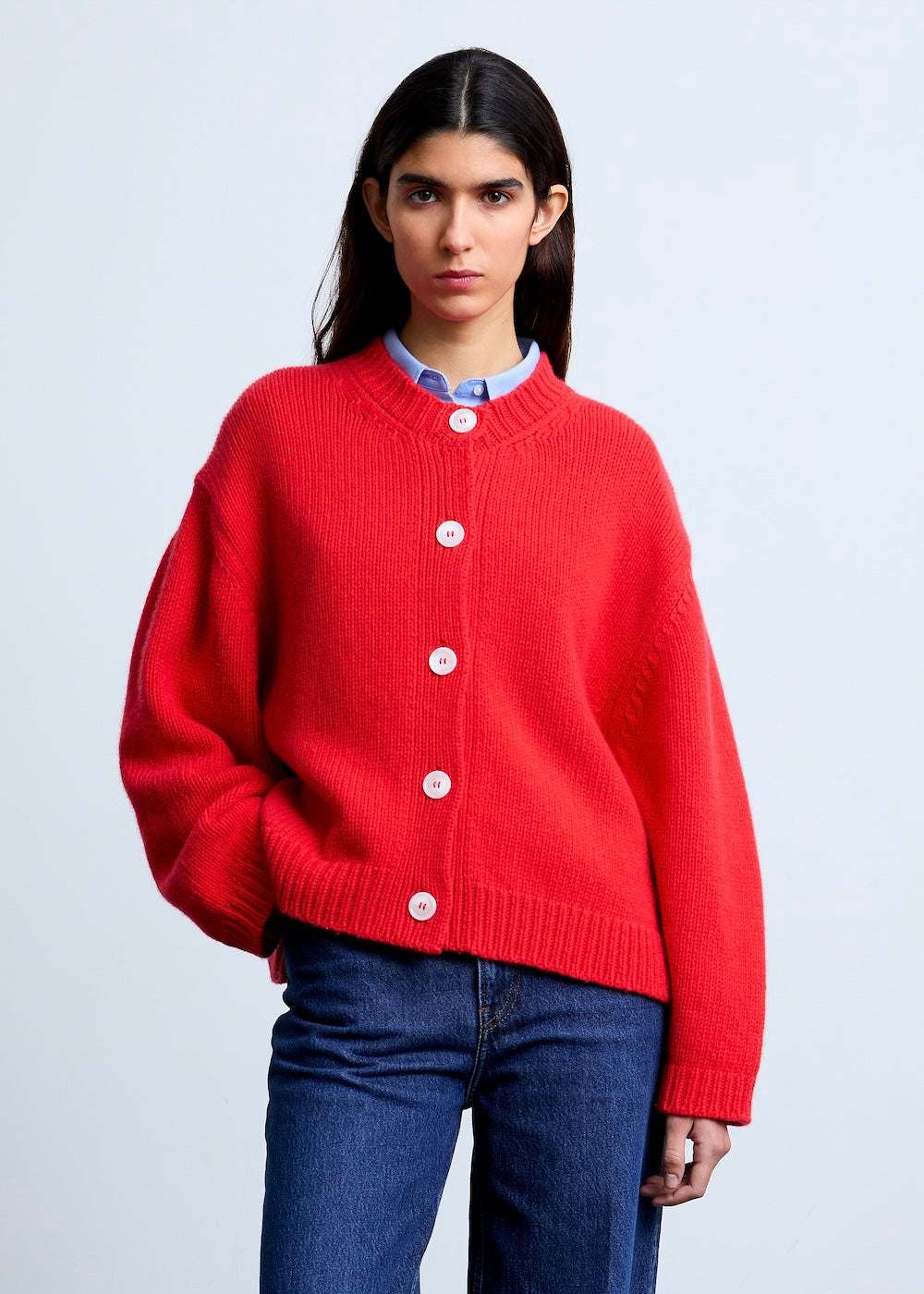 Cardigan rouge à motif chevronné GANNI en solde Cardigan rouge à motif chevronné GANNI en solde