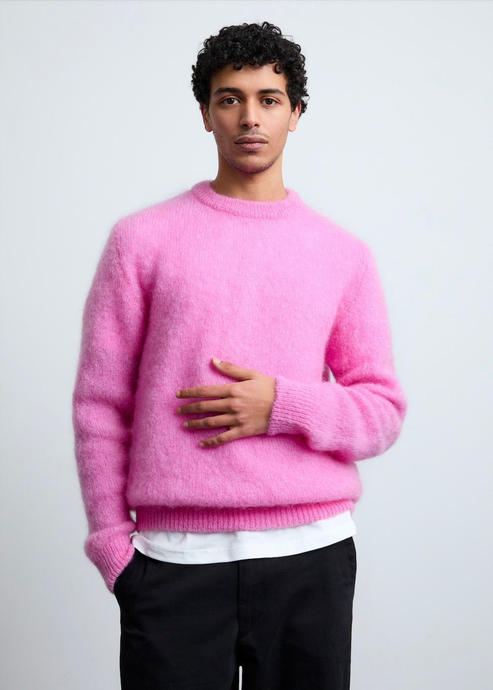 Pink Fluffy Sweater Sasha Men's Sweater In Natural Mohair Wool