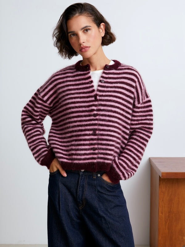 Rayures Aubergine/Rose clair