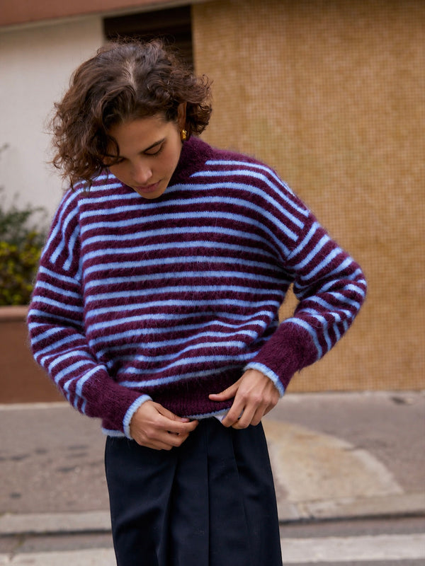 Rayures Aubergine/Bleu ciel